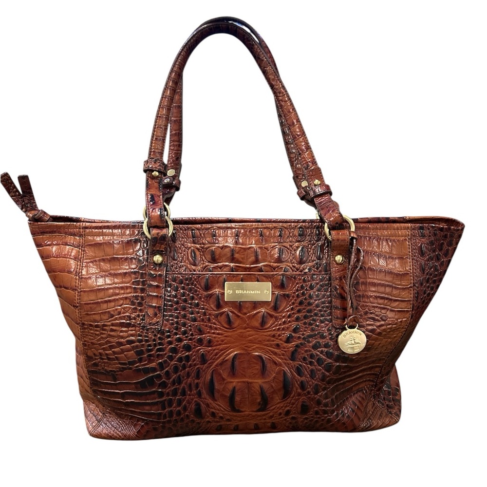 Brahmin Asher Melbourne croc embossed pecan tote large